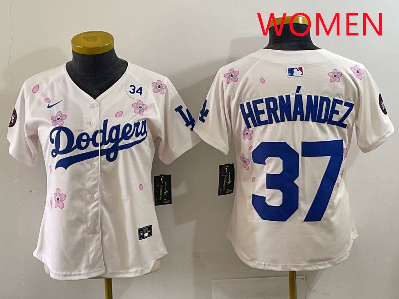 Women Los Angeles Dodgers 37 Hernandez Cream Sakura Edition 2025 Nike MLB Jersey style 38